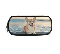 Howilath Trousse à crayons haute capacité avec fermeture éclair pour adolescentes, filles et garçons, Beach Corgi, Organiseur de sac