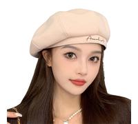 howkuhat Chapeau de peintre octogonal avec lettre brodée pour femme, réglable, couleur unie, casquette chaude décontractée pour l'automne et l'hiver, beige, taille unique-M
