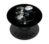 Howling 3 Cat Moon Vintage Retro Style Funny 80-90s Graphic PopSockets PopGrip Adhésif