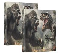 Howling Gorilla Tyrannosaurus Rex Lot de 2 classeurs à 3 anneaux en D A4 avec 200 feuilles pour enfants, fournitures scolaires, femmes et hommes