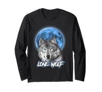 Howling Lone Wolf on Moon Animal Funny Wolves Lover Manche Longue