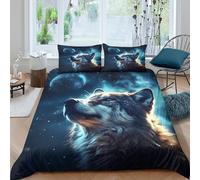 Howling Loup Housse de Couette 3 Pièces 3D Imprimée Microfibre Hypoallergique Fantaisie Cosmic Art Ensemble De Literie avec 2 x Taies d'oreiller Respirante for Hommes King（220x240cm）