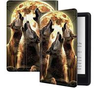 Howling Moon Wolf Étui fin en similicuir avec support pliable et fonction veille/réveil automatique pour tablette Kindle Fire HD 8 et Fire HD 8 Plus (version 2024/2022/2020 sorti 14e/12e/10e