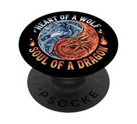 Howling Wolf Animal Nature Dragon Ying Yang PopSockets PopGrip Adhésif