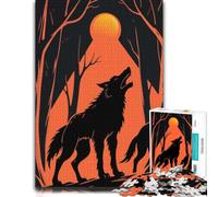 Howling Wolf Silhouette in Orange Moonlight Puzzle, 1000 pièces | Un puzzle papier imprimé en couleur le w nd, pour se détendre.