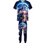 Howling Wolf Survêtement Homme Imprimé en 3D Tenues d’été 2 pièces Ensemble T-Shirt et Jogging à imprimé Loup Sportswear
