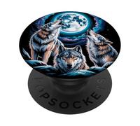 Howling Wolf Trio sous Lune Radieuse Wilderness Art Loup PopSockets PopGrip Adhésif