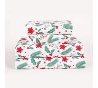 HowPlum Parure de lit 4 pièces en Microfibre avec Poche Profonde pour lit Double, Motif gui Poinsettia, Vert, Rouge, Blanc