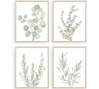 Howwii Lot de 4 impressions d'art mural botanique bohème, Déco de Chambre, Déco de Salle de Bain, sans cadre, plantes vert sauge, aquarelle, feuilles d'eucalyptus, 20,3 x 25,4