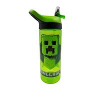HOX Minecraft Movie Atlantic Creeper Gourde verte avec logo | Eco Freindly Bouteille d'eau d'école en plastique sans BPA avec paille amovible, anti-déversement | Cadeau pour les fans de Minecraft |