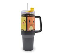 HOX Pokemon Gobelet isotherme en acier inoxydable avec paille et poignée pour eau, thé glacé, café ou smoothie 1200 ml