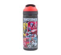 HOX TRANSFORMERS EarthSpark Bouteille d'hydratation réutilisable sans BPA pour enfants avec boucle de transport intégrée, bec verseur rabattable et paille amovible - 600 ml