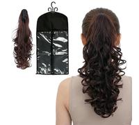 Hoxfly Extension Queue De Cheval Pince, Ponytail Cheveux Naturel Bouclés, Longue Extensions De Cheveux Synthétique Et Sac à Poussière, Fausse Queue Cheval Pour Femme, 60 Cm Marron Foncé