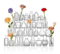 HOXHA Lot de 30 vases en Verre Transparent pour décoration de Table de Mariage, centres de Table, Petits vases à Fleurs Vintage en Vrac pour la Maison, Les fêtes, Les événements