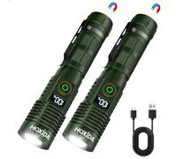 Hoxida Lot de 2 petites lampes de poche rechargeables puissantes, 6 modes zoomables avec écran numérique LCD, super lumineuses et haute luminosité, pour la maison, les urgences et le camping
