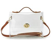 HOXIS Sac à main transparent avec fermeture à verrou tournant pour femme approuvé par le stade, marron, Small