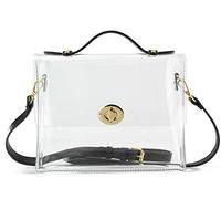 HOXIS Sac à main transparent avec fermeture à verrou tournant pour femme approuvé par le stade, noir, Small