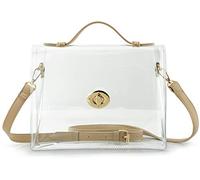 HOXIS Sac à main transparent avec fermeture à verrou tournant pour femme approuvé par le stade, nude, Small