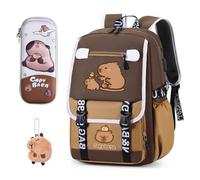 HOXSNII Capybara Sac à Dos Enfant, Capybara Cartable Scolaire Kit Fournitures Scolaires Trousse à Crayons Ornements Badge Sacs D'école Animé Cartable Sac à Dos Scolaire pour École, Bureau