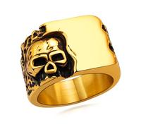 Hoyazvet Bague rétro en acier inoxydable 316L avec tête de mort - Or 18 carats - Noir - Bijoux pour homme et femme - Taille 7-14 - Avec boîte cadeau, Acier inoxydable, Aucune pierre précieuse