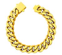 Hoyazvet Bracelet à maillons cubains pour homme, 5/7/9/13 mm de large, 19,5/21,3/22,9 cm de long, plaqué or 18 carats/noir/chaîne de poignet en acier inoxydable pour homme, 7.5"(19cm), Acier