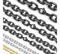 Hoyazvet Chaîne en acier inoxydable pour homme et femme, 3/5/8/10/13 mm de large, or 18 carats/métal noir/acier inoxydable 316L, chaîne à maillons rolo robuste, 45,7 à 76,2 cm de long, 22 inches(men's