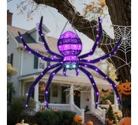 HOYECHI Décorations d'Halloween à suspendre - Araignée géante grimpant au mur - Décoration d'Halloween lumineuse avec 90 lumières LED, pour cour, porche, toit, fête à l'extérieur - Noir