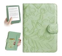 HoYiXi Étui universel pour liseuse Kindle 6" compatible avec lecteur de livres électroniques Kobo/Voyaga/Pocketbook/Tolino, étui de protection avec fente pour carte intégrée, feuilles vertes
