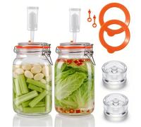 Hoyiyobi Lot de 2 bocaux de fermentation de 1,5 l - Avec valve de fermentation et poids - Kit de démarrage de fermentation - Bocal à kéfir avec couvercle - Pour choucroute, kimchi, kombucha et pics