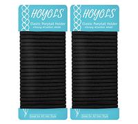 Hoyols Lot de 42 élastiques plats sans métal pour cheveux lourds et bouclés, 5 mm de large, noir