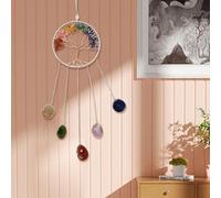 Hoypeyfiy Attrape-rêves en cristal - Arbre de vie - Pierre précieuse naturelle - Agate - Décoration murale pour la méditation et le yoga