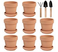 Hoypeyfiy Lot de 8 mini pots en terre cuite - 8 x 8 cm - Avec soucoupe et trou de drainage - Pour travaux botaniques, cadeaux de mariage