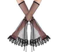 hoyuwak Gants gothiques longs en dentelle noire pour femme, tulle, sorcière, vampire, manches de bras, accessoires pour femme, costume d'Halloween et de cosplay