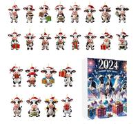 Hozaenwa Calendrier de l Avent en Ornements | 24 Jours Pendentif Vache Compte à Rebours de Noël | Bibeloques en Acrylique 2D pour Enseignants | Membres Communauté Familiale Adolescents Événements