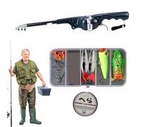 Hozaenwa Canne à pêche Pliable, Canne à pêche Pliante - Canne à compacte en Fibre de Verre Pliable | Kit Complet d'équipement de Ergonomique avec leurres de pour Femmes Hommes Hommes