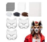 Hozaenwa Ensemble De Masque Halloween,Halloween Masque De Chaton Vierge À Peindre Avec Maillage | Accessoires de Déguisement pour Adultes et Amoureux des Animaux Costumes Fêtes