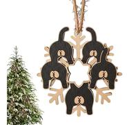 Hozaenwa Plaquette Amusante Neige Chat Noël, Décoration Drôle Fêtes pour Amoureux Chats, Décoration Festive pour Porte Fenêtre Porche Rétroviseur Porte-clés Sac à Dos