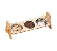 Hozaenwa Support de Bols pour Chat Surélevé - Porte-Bol Incliné avec 3 Bols en Acier Inoxydable - Support pour L Assiette du Chat | pour la Maison Le Salon la Cuisine et l'Appartement