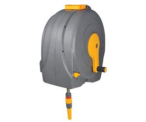 Hozelock Pro | Enrouleur Mural Fast Reel | Inclus : tuyau de jardin 40 m, set de raccords, guide-tuyau universel | Assemblé | Superposition automatique | Portable | Rangement protégé du tuyau