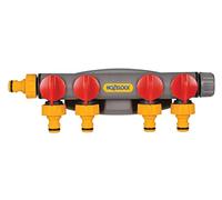 HOZELOCK - Sélecteur de Circuit d'Arrosage 4 Voies pour Robinet : Idéal pour Créer 4 Circuits sur 1 Robinet, Vanne de Débit Indépendante pour Chaque Sortie, Fournis avec Raccords x2 et Vis [2150R0000]