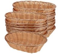 HOZEON Lot de 15 paniers ovales en plastique - 24 x 20 x 7,1 cm - Corbeilles à pain tissées - Corbeilles de rangement pour aliments et fruits - Pour cuisine, restaurant - Marron clair