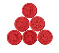HOZETOKE CS2301A Lot de 6 tampons à biscuits colorés en silicone avec anneau de coupe et poignée pour Noël et pâtisserie quotidienne (tampons à biscuits colorés)