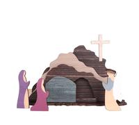 HOZZAVOX Scène de Pâques avec Tombe Vide et décorations de Croix, scène de Croix de Pâques, scène de la Nativité, décoration Religieuse for la Maison/Le Bureau, Statue de Puzzle de Jésus en Bois(C)