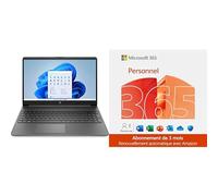 HP 15s-fq0003sf | Ordinateur Portable 15,6" FHD | Intel N4120 | RAM 4 Go | SSD 128 Go | Windows 11 | AZERTY + Microsoft 365 Personnel | 3 Mois | Applications Office avec IA