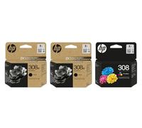 HP 2 Cartouches d'encre 308e Haute capacité Noir et 1 Cartouche d'encre Couleur 308 pour imprimantes Envy 6122e 6532e 6520e 6132e 6530e 6120e 6110e 6558e 6110e 6130e All-in-One