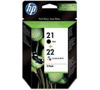 HP 21/22 Pack de 2 cartouches d'encre noire et trois couleurs authentiques (SD367AE) pour DeskJet 3940/D2360/F380