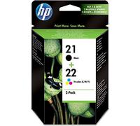 HP Cartouches 21/22 SD367AE – Pack 2 Authentiques pour Deskjet/PSC/Officejet, Noir et Couleurs