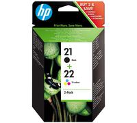 HP 21 (noir) / 22 (trois couleurs) pack de 2 cartouches d'encre authentiques