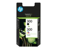 HP 300 pack de 2 cartouches d'encre noir/trois couleurs authentiques, Rendement standard, Noir, Cyan, Magenta, Jaune, Encre à pigments, Encre à colora