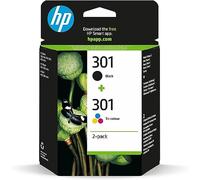 HP 301 2-pack Black/Tri-color Original Ink Cartridges cartouche d'encre Noir, Cyan, Magenta, Jaune 3 ml - Cartouches d'encre (Original, Noir, Cyan, Magenta, Jaune, HP, HP DeskJet 1000 Printer series - J110; HP DeskJet 1050 All-in-One Printer series - J410; HP..., Jet d'encre, 3 ml)